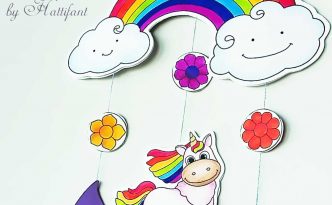 Hattifant Rainbow and Unicorn Mobile for you to Color and Craft Home Nursery Decor DIY