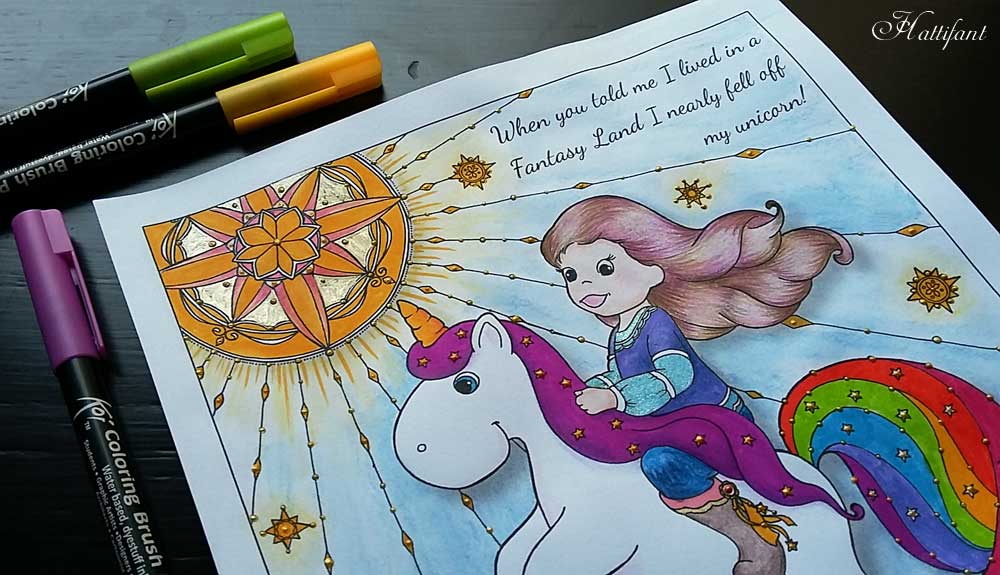 I NEARLY fell off my unicorn - a Coloring Page - Hattifant