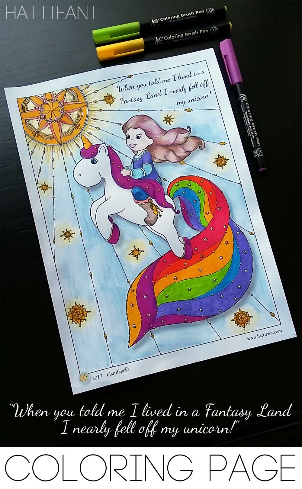 Hattifant's Quote Coloring Page I almost fell off my unicorn free download