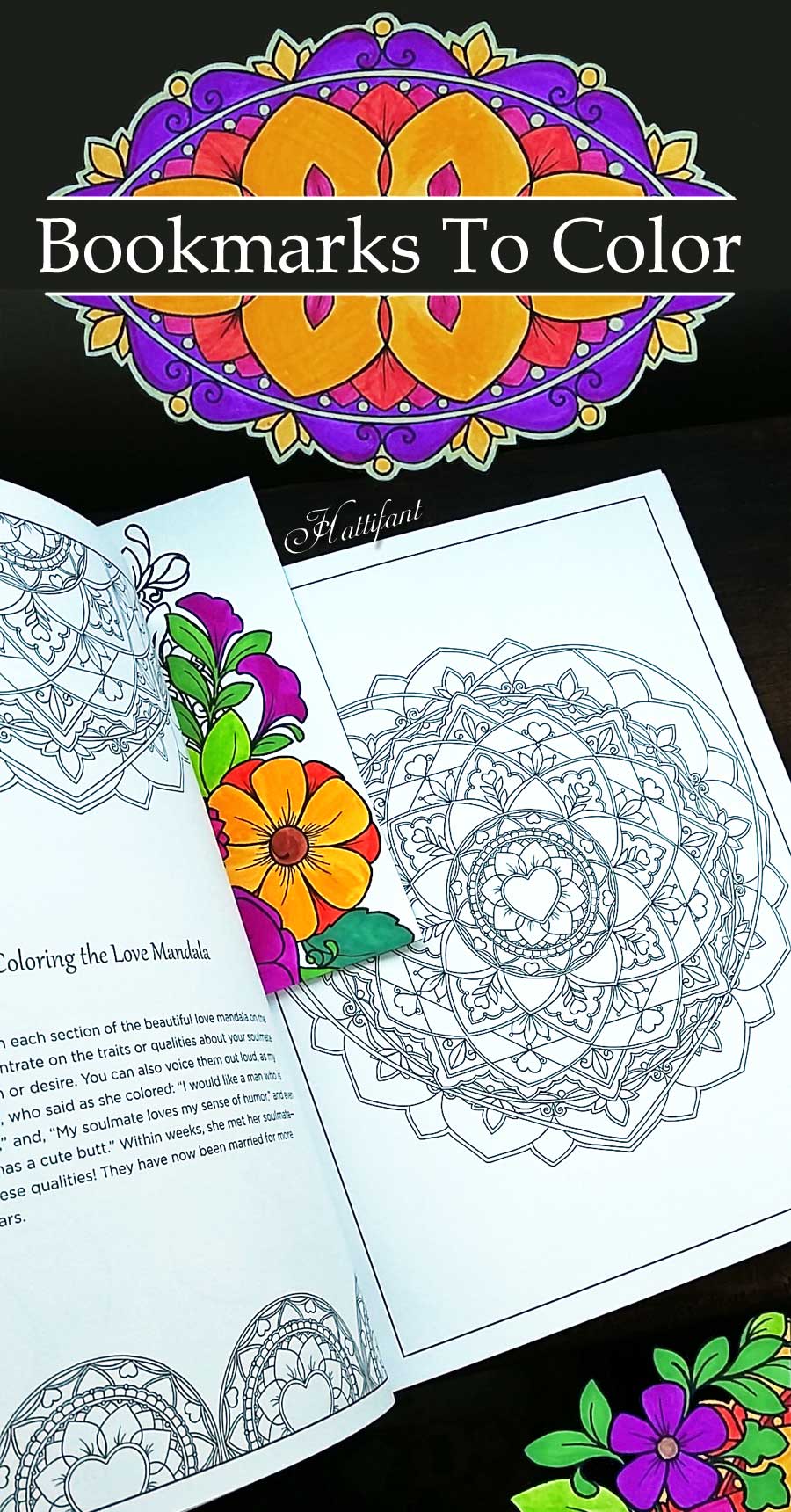 Hattifant's Flower and Mandala Bookmarks to color free printable coloring page