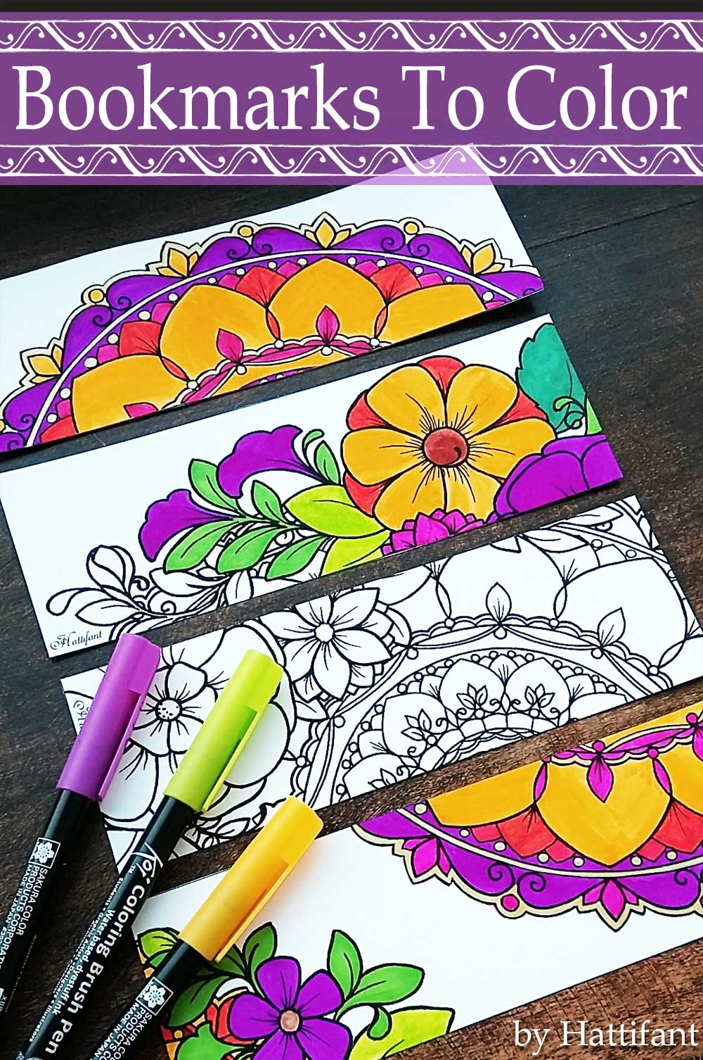 Hattifant's Flower and Mandala Bookmarks to color free printable coloring page