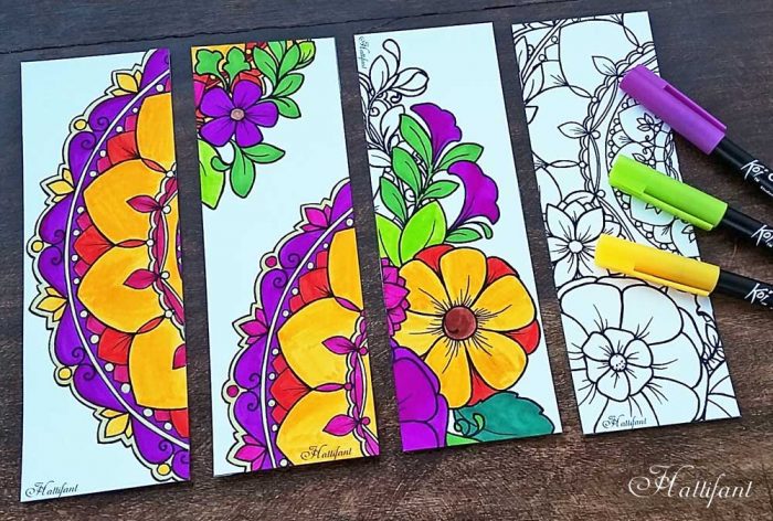 Hattifant's Flower and Mandala Bookmarks to color free printable coloring page