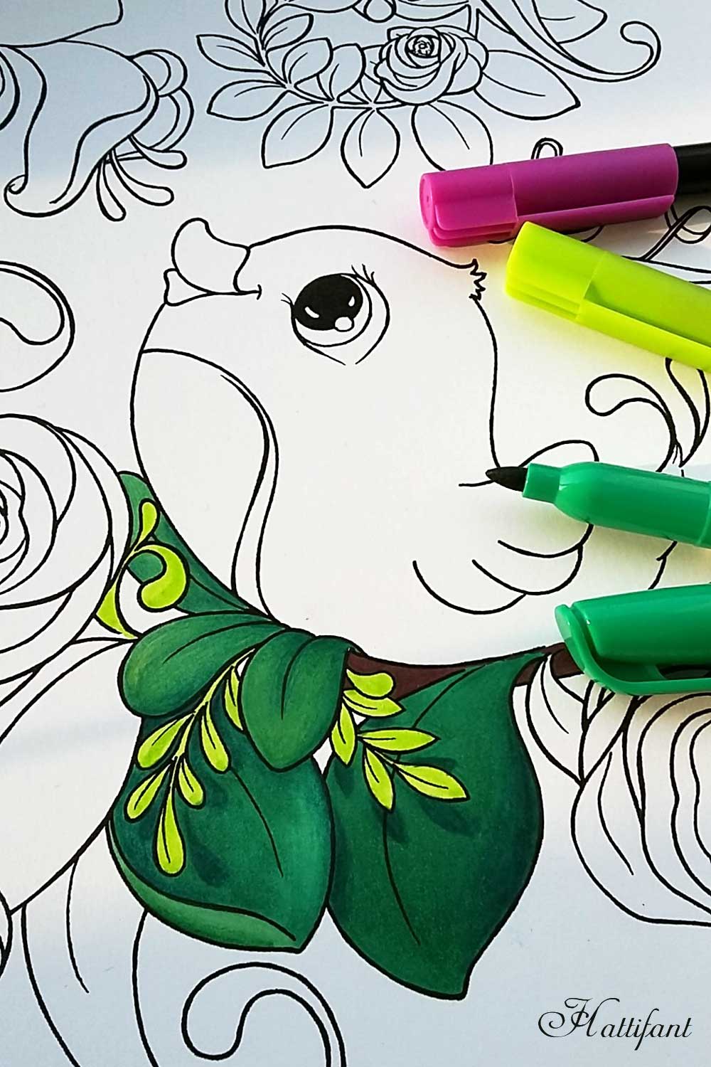 Hattifant's FREE Bird and Flowers Coloring Page