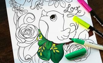 Hattifant's FREE Bird and Flowers Coloring Page