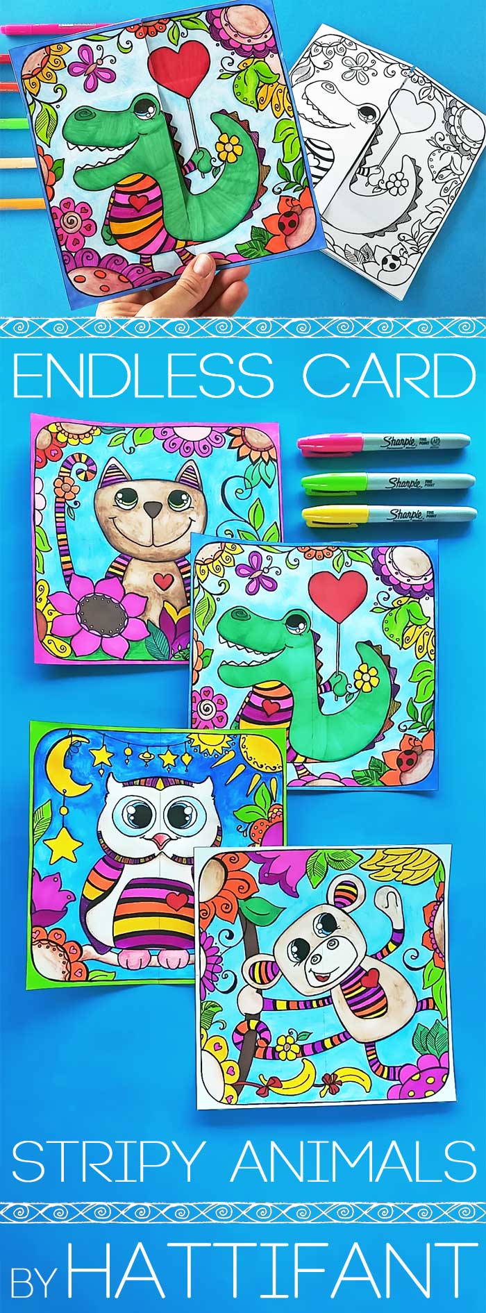 Hattifant's Stripy Animal Endless Card or Neverending Card a coloring page