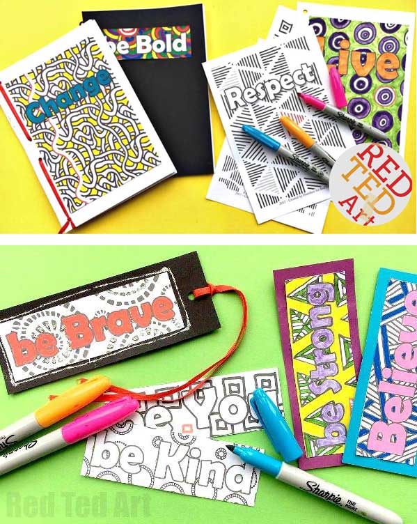 Hattifant's Empowering Endless Cards bookmarks journal to color and craft 