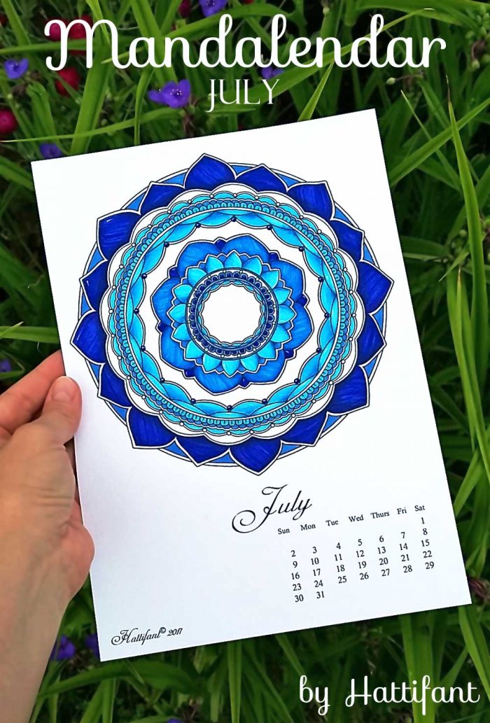 Hattifant's Mandalendar July 2017 a monthly Mandala Calendar Coloring Page