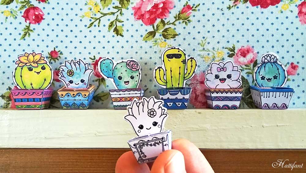 Hattifant's Succulent and Cactus Papercraft Bundle to color and DIY and use as favor box send message and collect