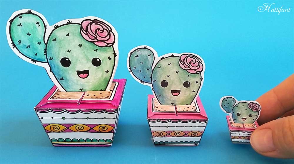 Hattifant's Succulent and Cactus Papercraft Bundle to color and DIY and use as favor box send message and collect