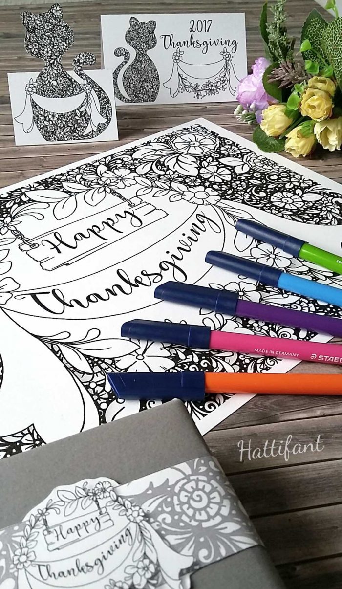 Hattifant's Thanksgiving Table Decoration Flower Doodle Cat Printables