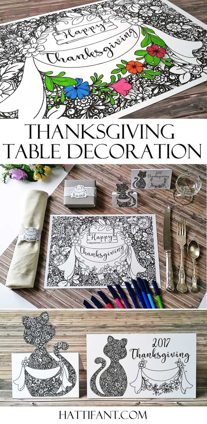 Hattifant's Thanksgiving Table Decoration Flower Doodle Cat Printables