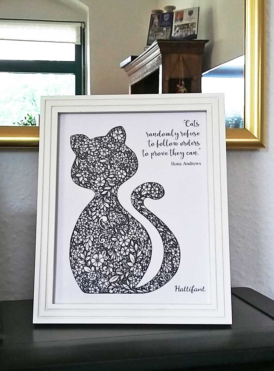 Hattifant Cat Wisdom Coloring Page and Art Print