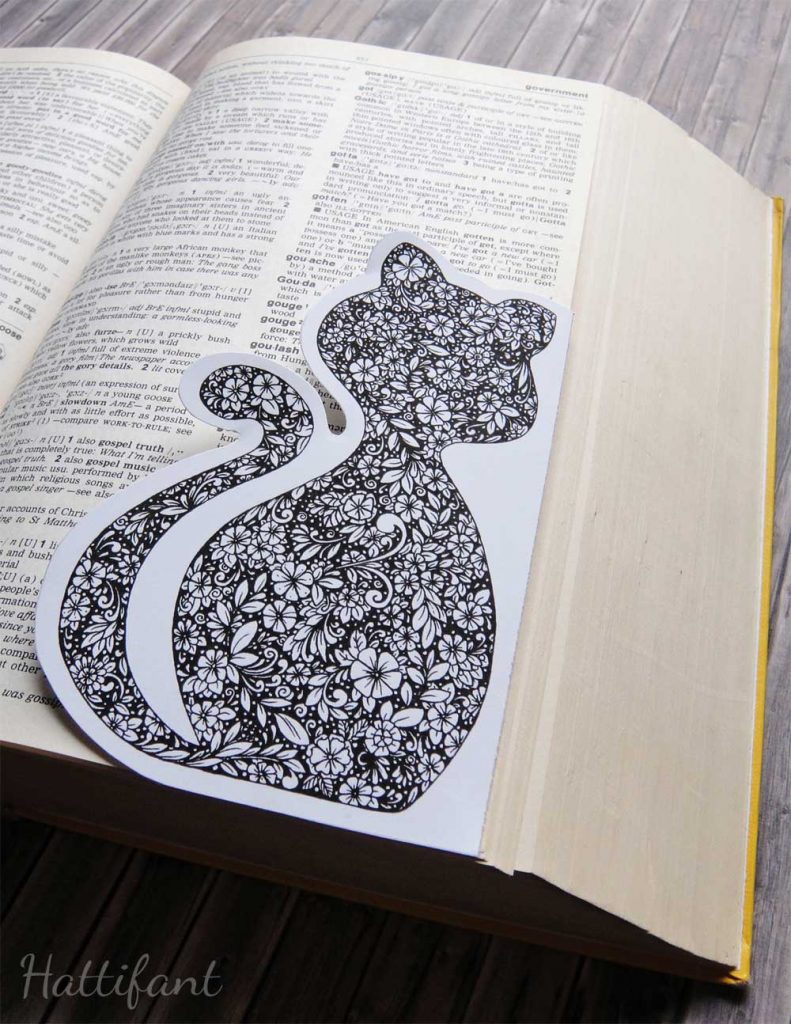 Hattifant Flower Cat Bookmark Series Corner Bookmark Magnetic Coloring Page