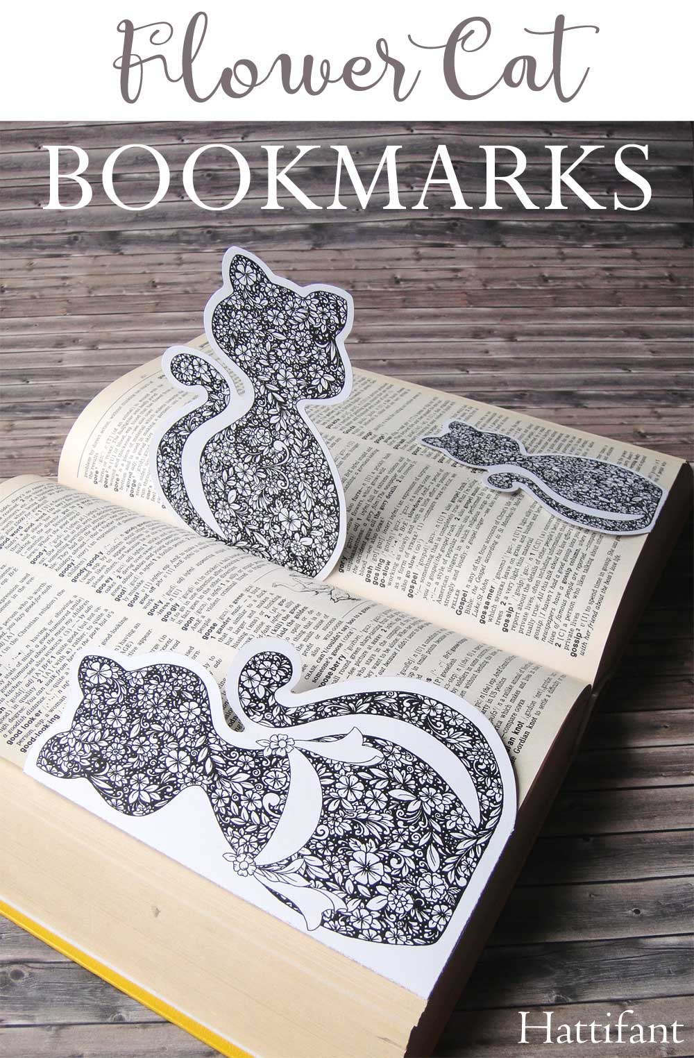 Hattifant Flower Cat Bookmark Series Corner Bookmark Magnetic Coloring Page