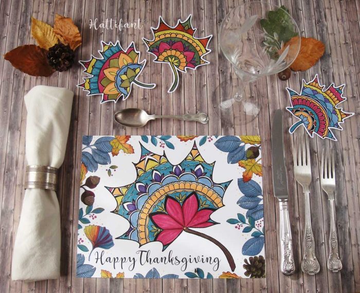 Hattifant's Thanksgiving Mandala Autumn Leaf Coloring Page Printable