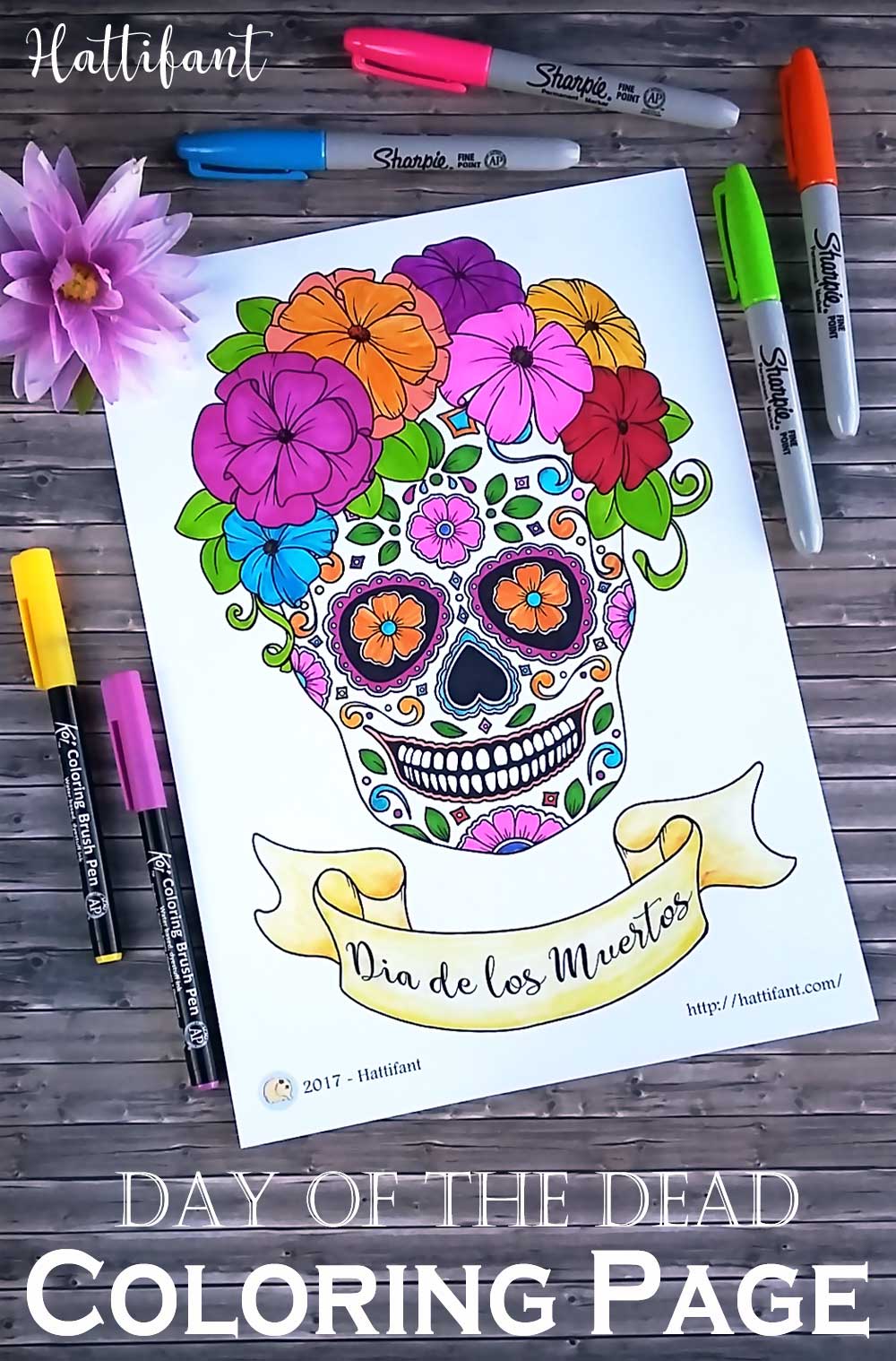 Day of the Dead Sugar Skull Coloring Page - Hattifant