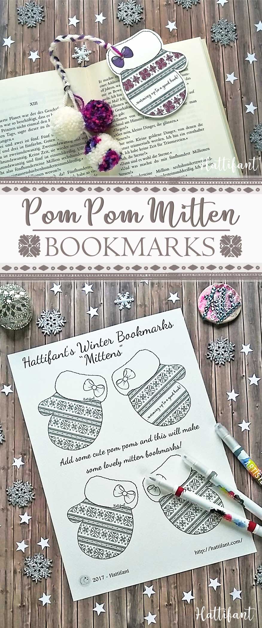Hattifant's Winter Bookmarks Mitten to Color In Coloring Page Papercraft