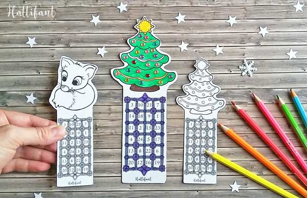 Hattifant's Christmas Countdown Bookmarks to Print and Color
