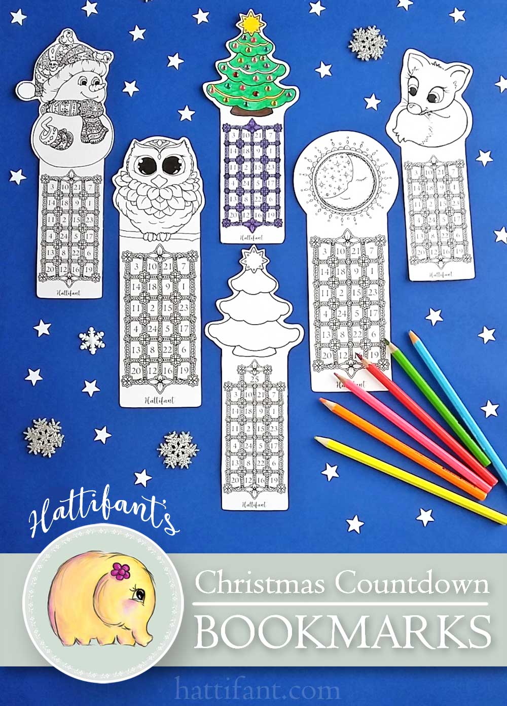 Hattifant's Christmas Countdown Bookmarks to Print and Color