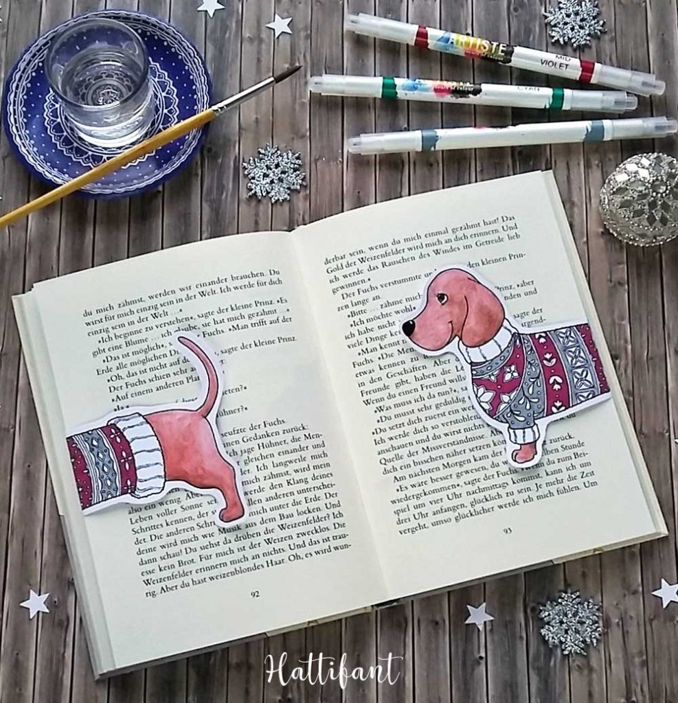 Hattifant's Dachshund Coloring Papercraft and bookmark