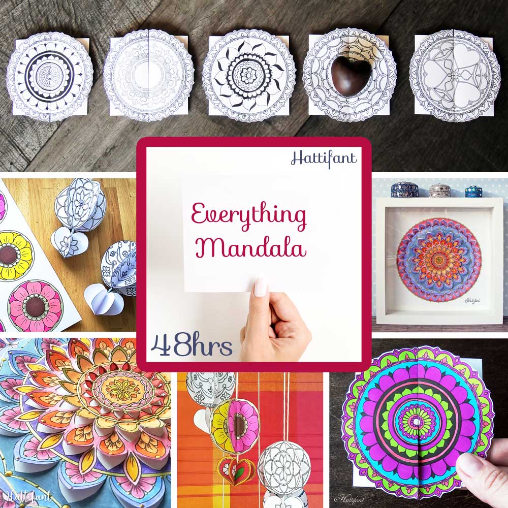 Hattifant's Flash Sale for 14 Papercrafts and Coloring Pages 55% off Mandala