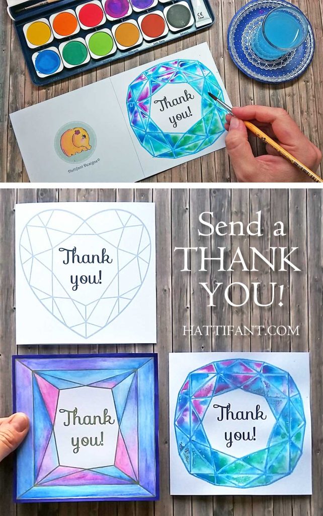 Hattifant's Thank You with Jewels Cards to print and color