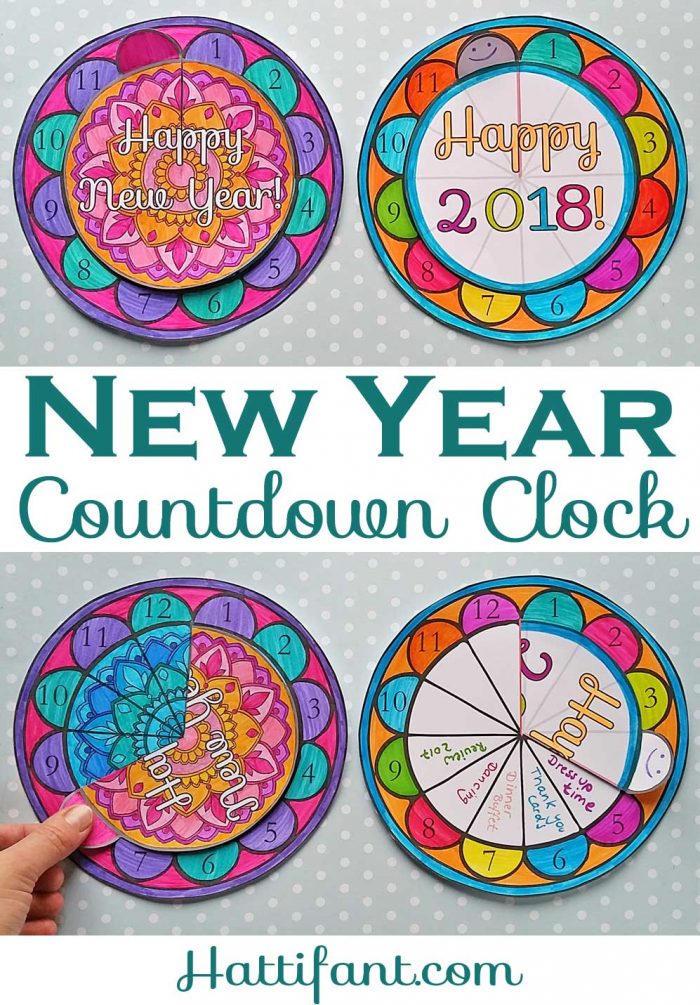 Hattifant's New Year Countdown Clock Papercraft to color in 2018