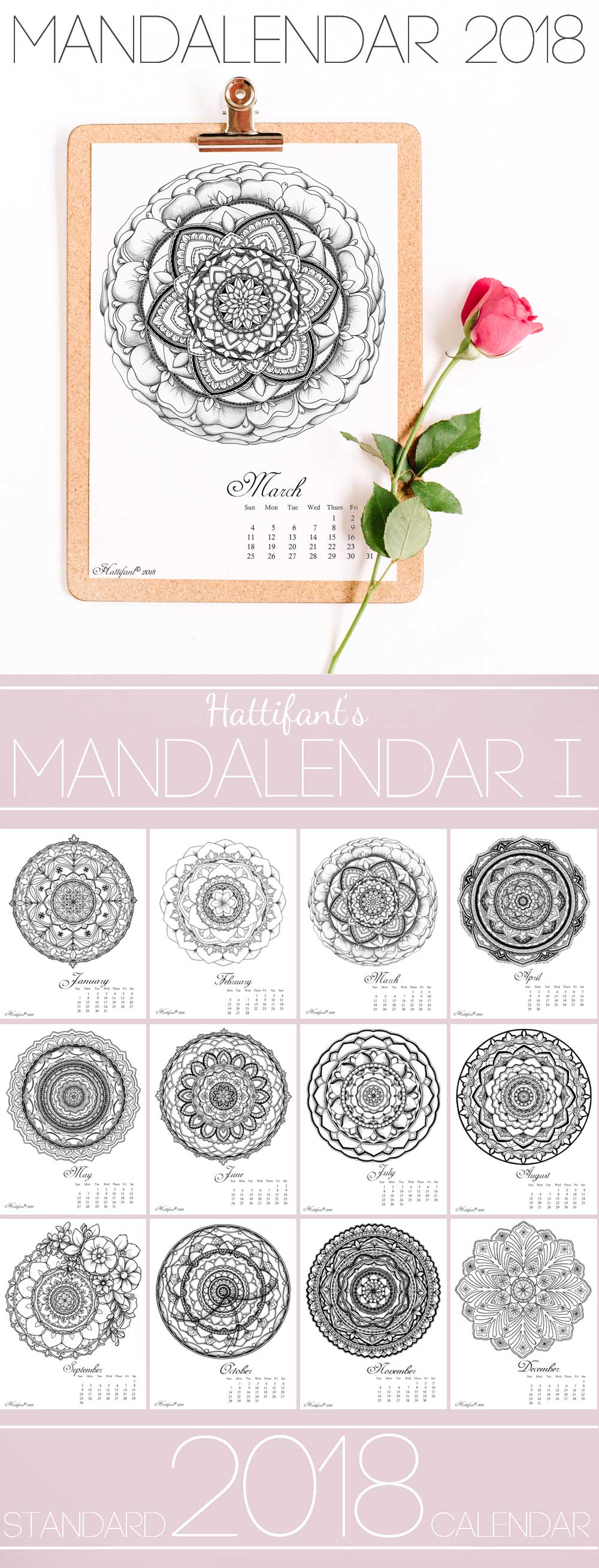 Hattifant's Mandalendar 2018 a Mandala Calendar to Color and Plan with