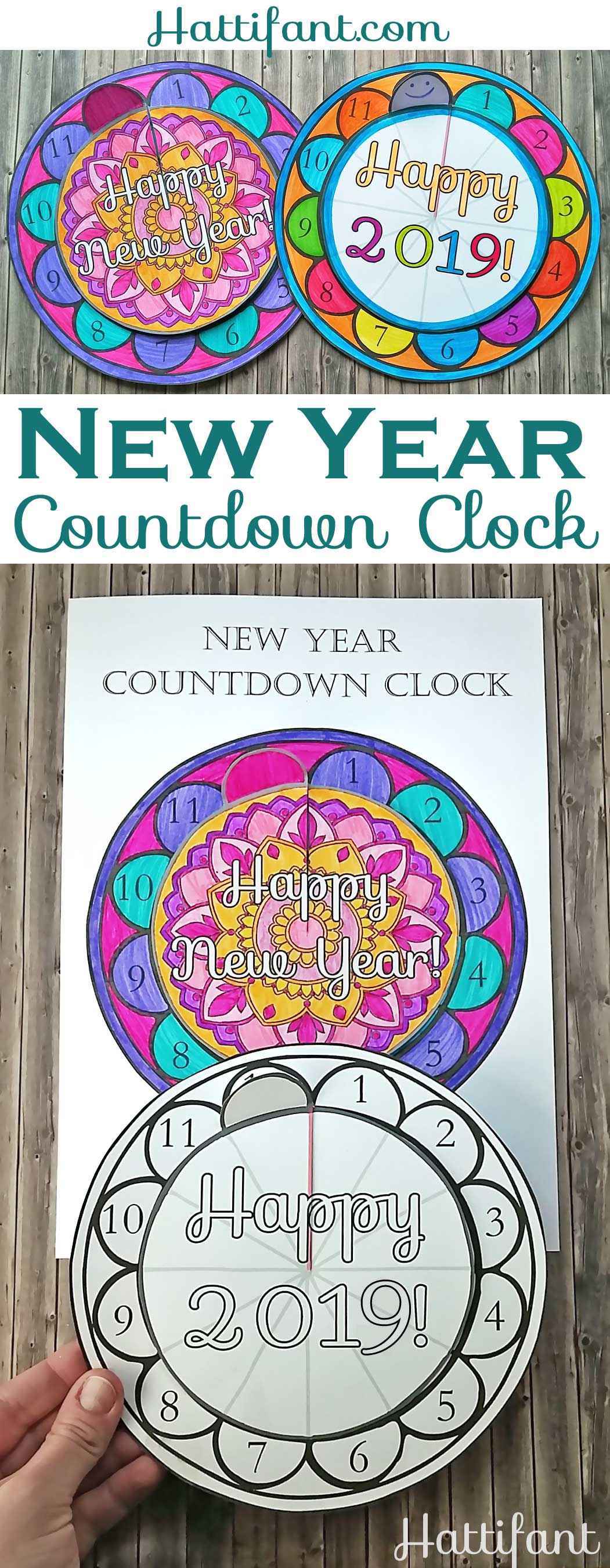Hattifant's New Year Countdown Clock Paper and Coloring Craft