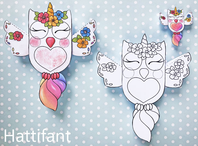 Hattifant's Owl Paper Toys to DIY Owlicorn