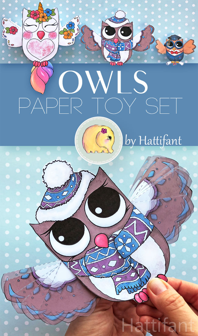 Hattifant's Owl Paper Toys to DIY Graduation Winter Santa Unicorn owlicorn