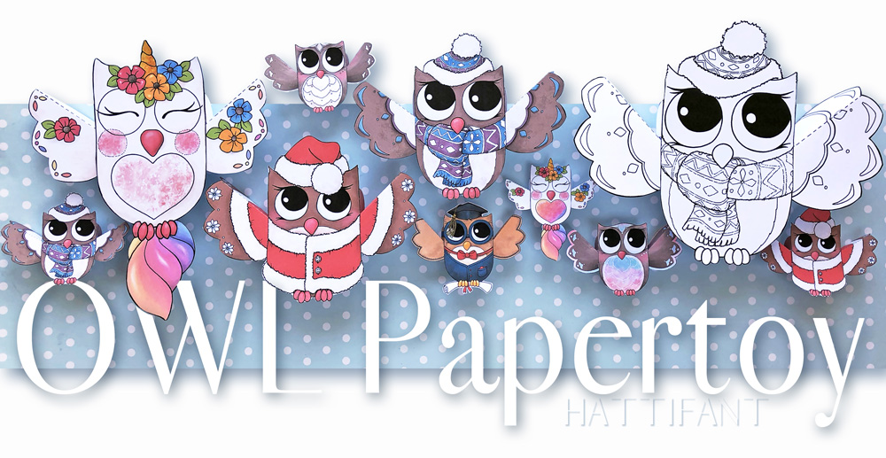 Hattifant's Owl Paper Toys to DIY Graduation Winter Santa Unicorn owlicorn