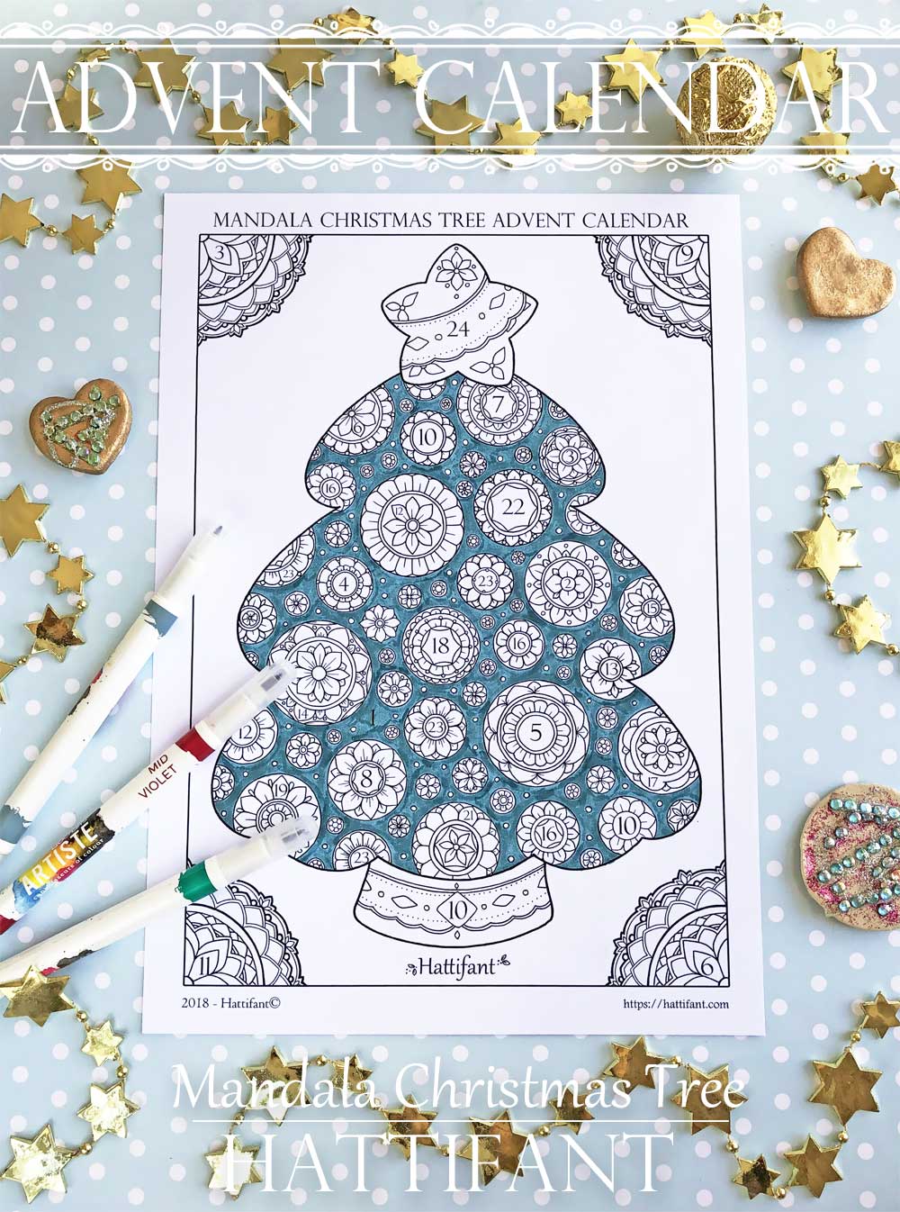 Hattifant's Advent Calendar Mandala Christmas Tree to Color