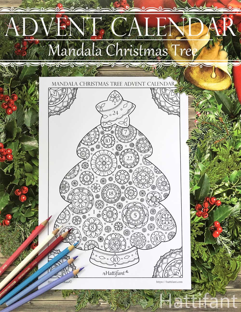 Hattifant's Advent Calendar Mandala Christmas Tree to Color