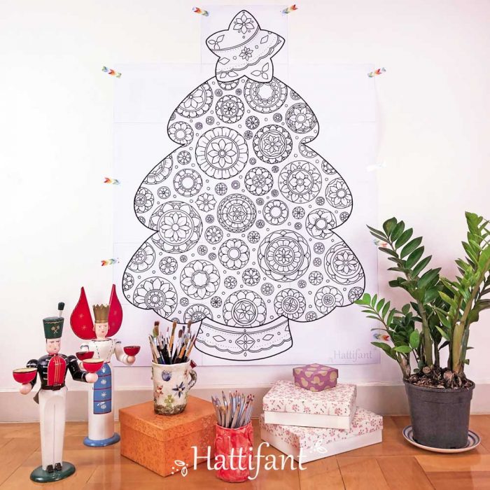 Hattifant's Giant Mandala Christmas Tree Poster to Color In