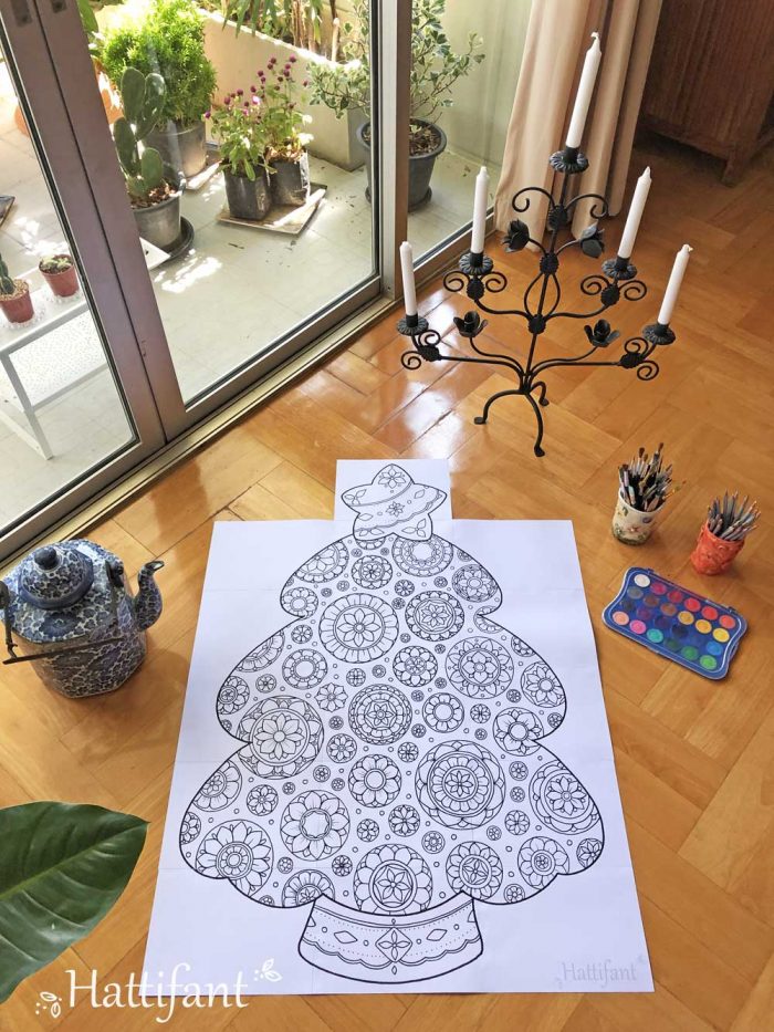 Hattifant's Giant Mandala Christmas Tree Poster to Color In