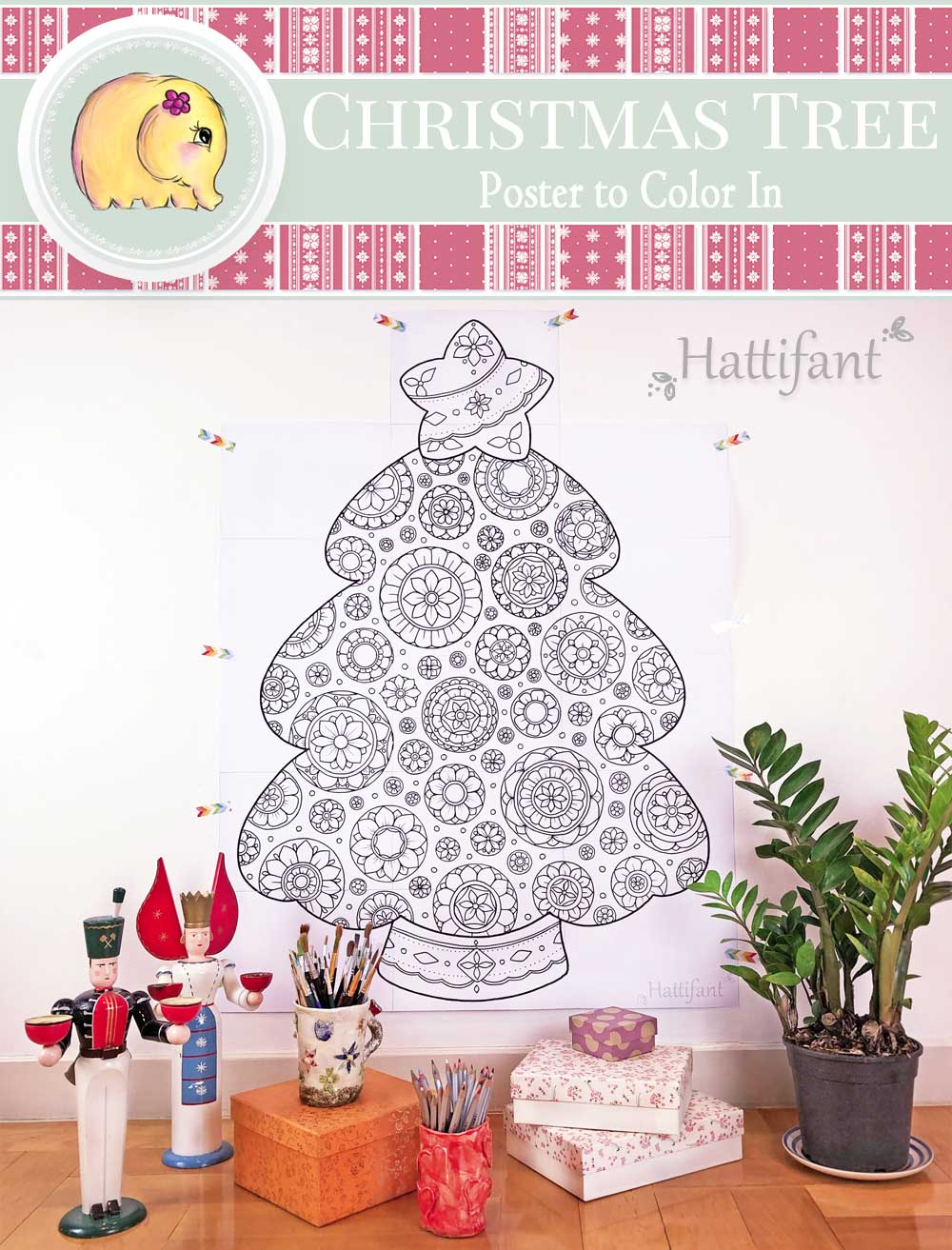 GIANT Christmas Tree Mandala Coloring Poster 72 X 30 Premium Coloring Paper  for Kids, Teens or Adults Giant Craft Classroom Activity 