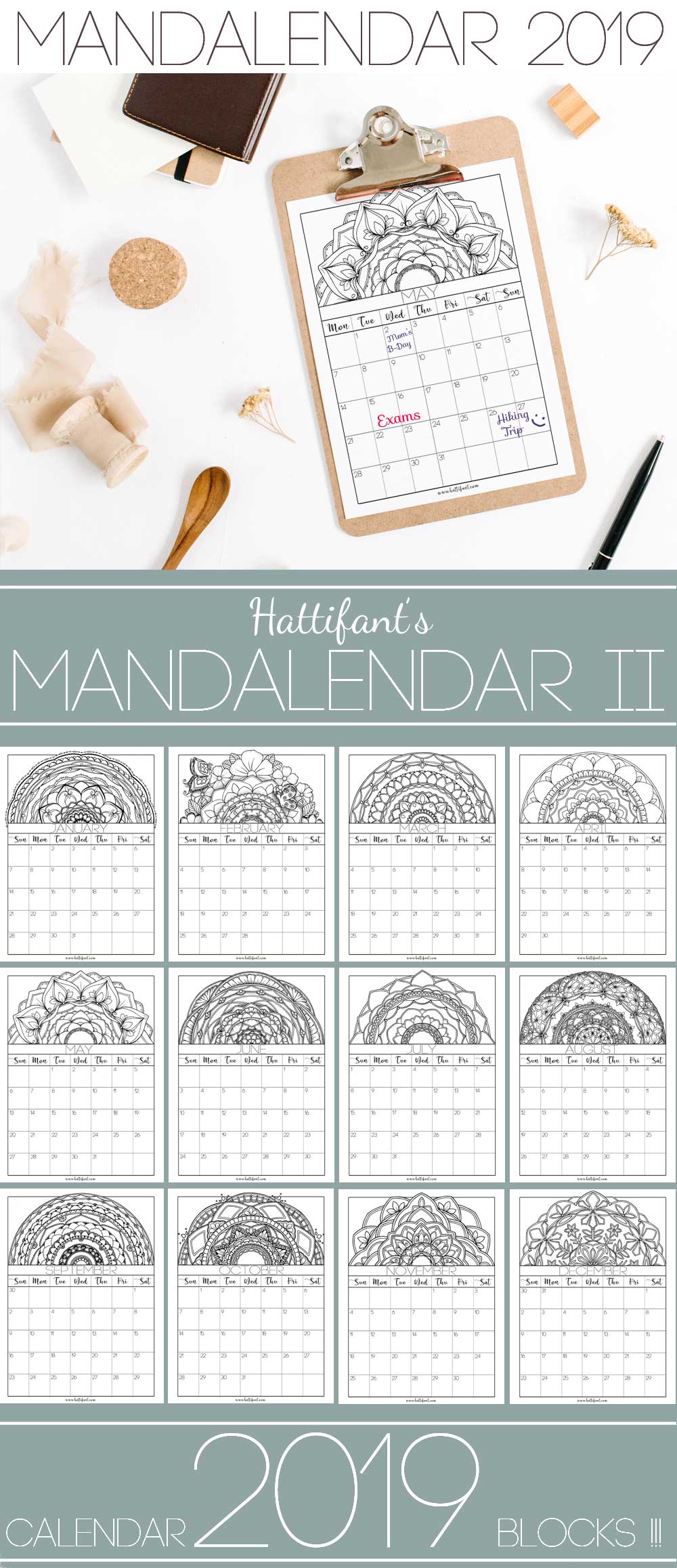 Hattifant's Mandalendar 2019 a Mandala Calendar to Color Block 2