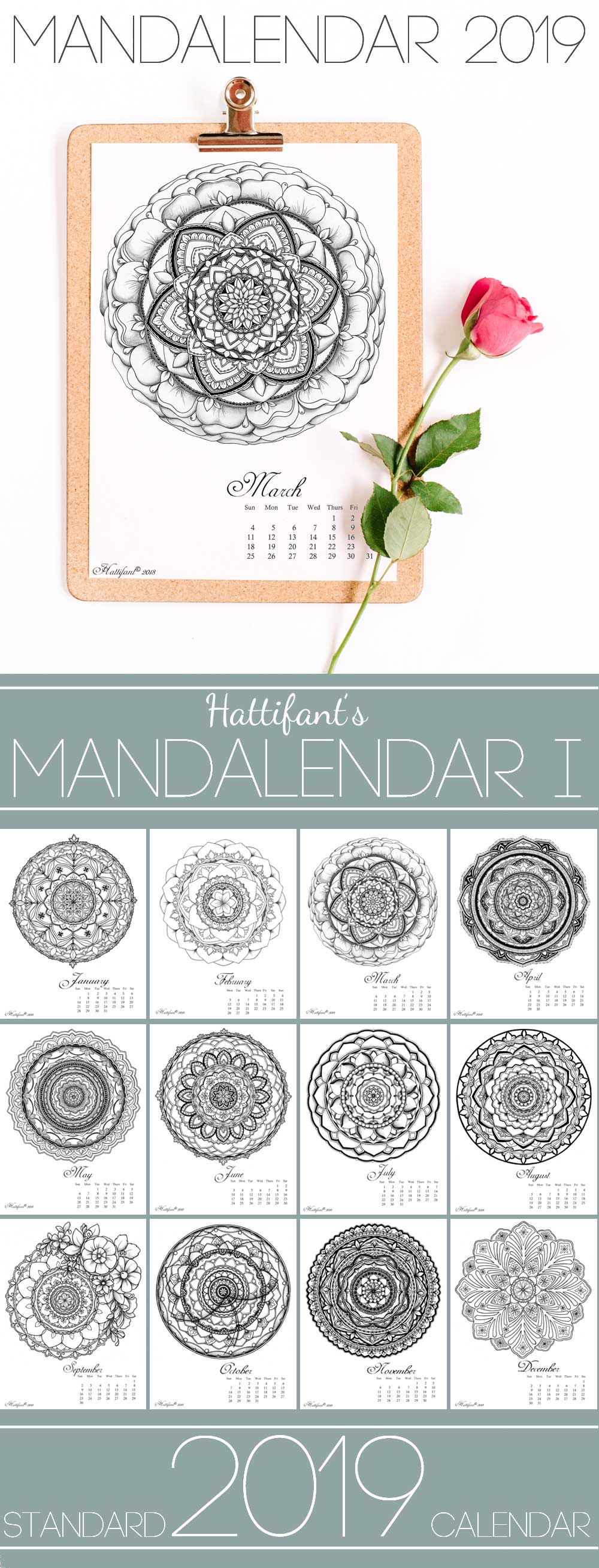Hattifant's Mandalendar 2019 a Mandala Calendar to Color Standard 1