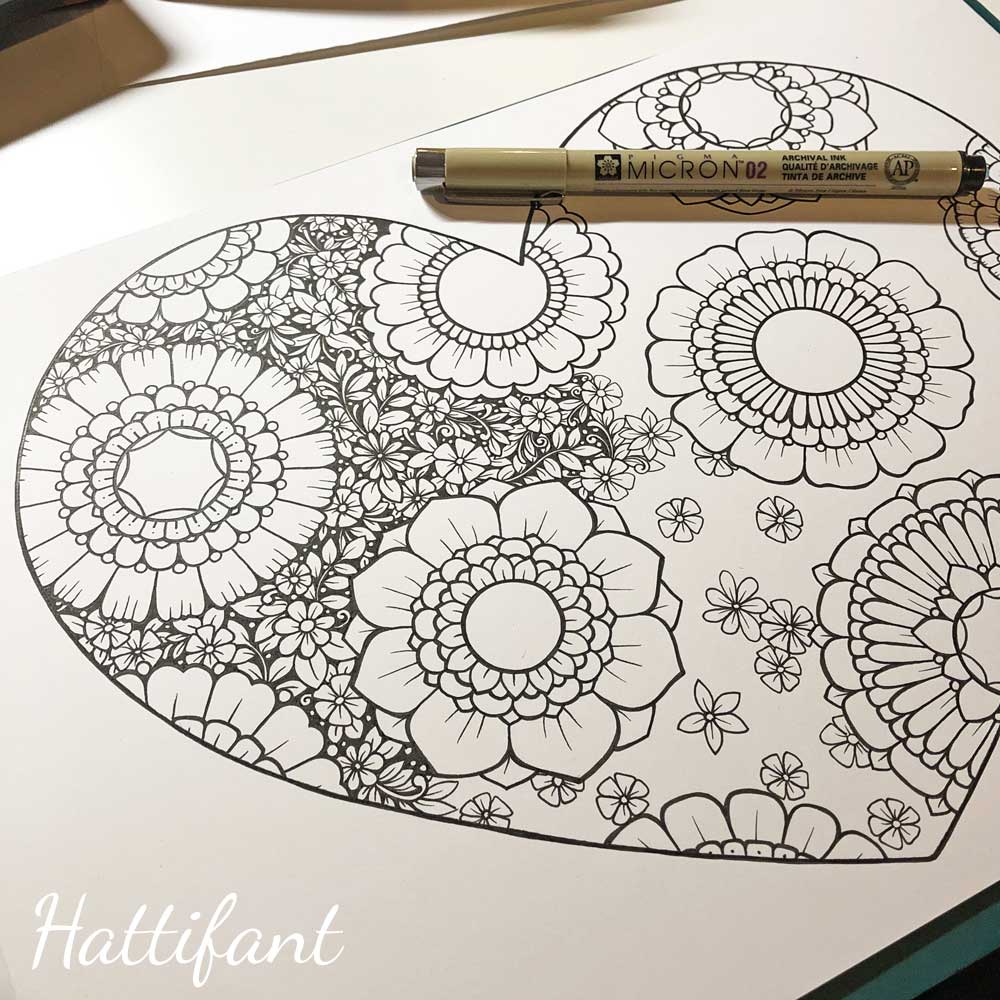 COLORING PAGE | Heart & Flowers - Hattifant