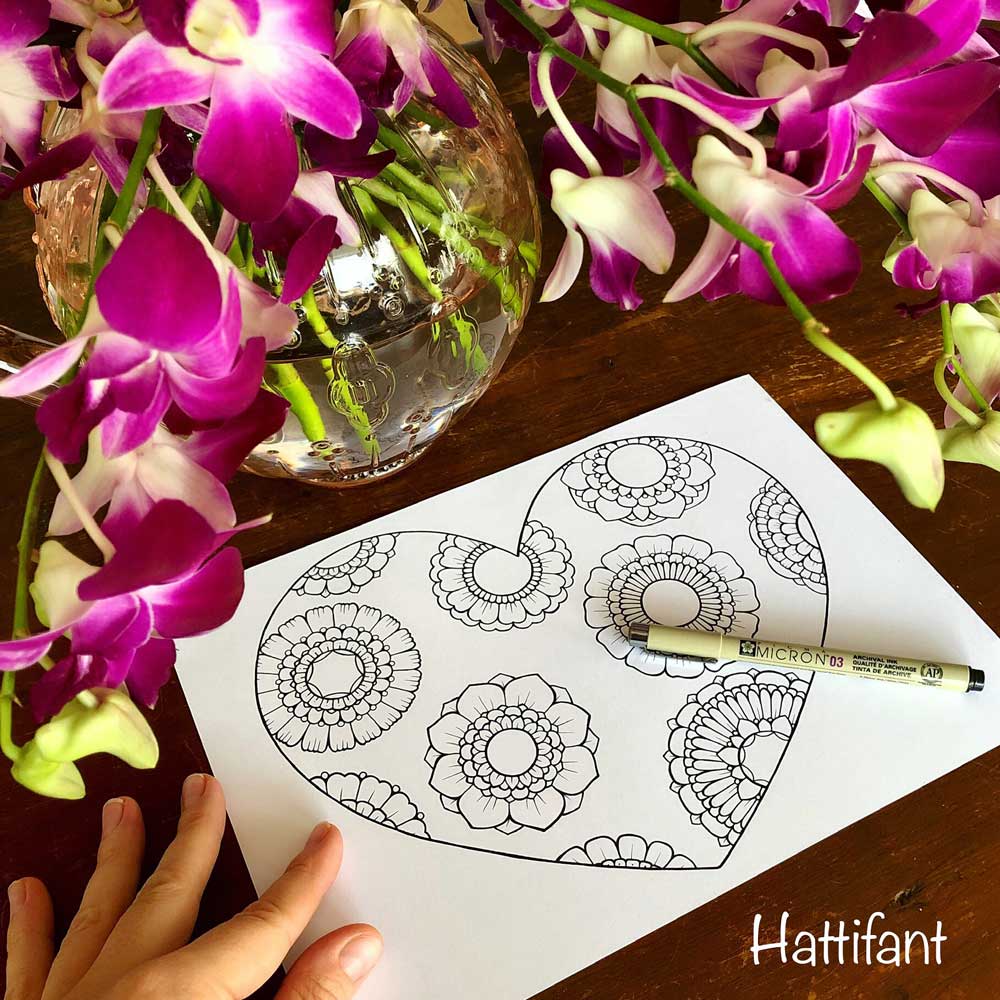 hearts with flowers coloring pages