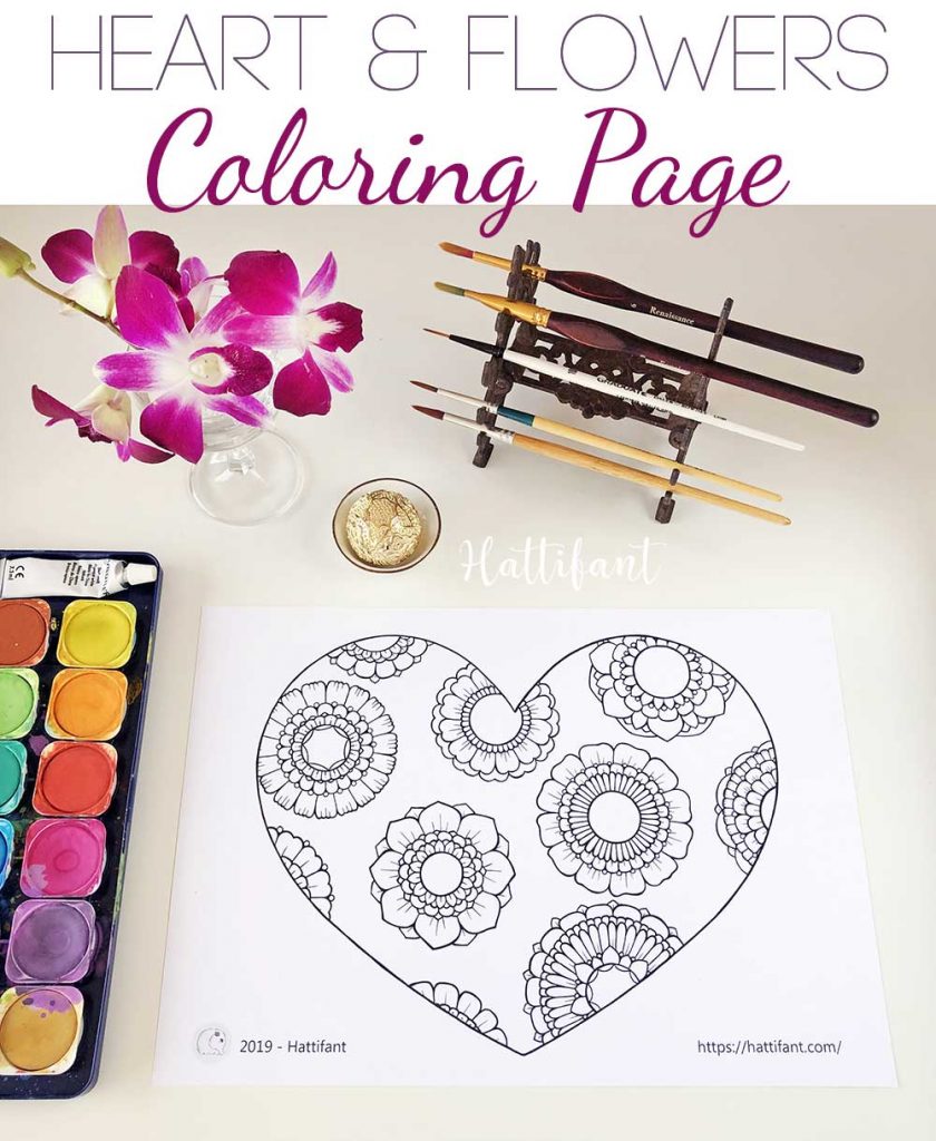 Hattifant's Heart & Flowers Coloring Page perfect for Valentine's Day