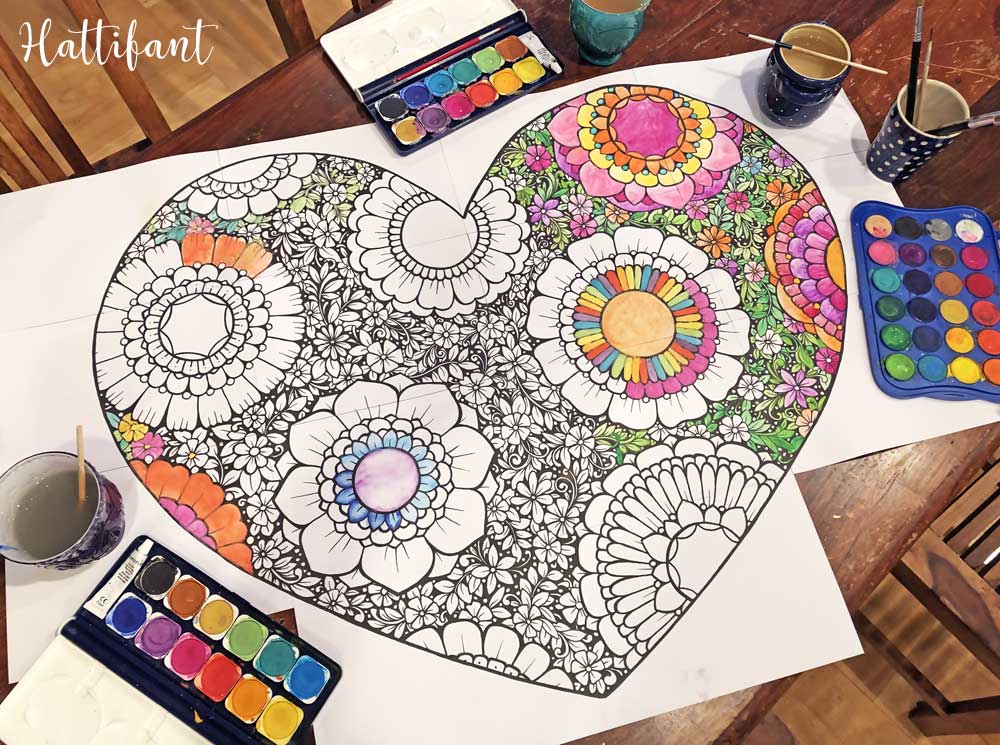 Hattifant's Flower Filled Heart Giant Poster and Coloring Page for Valentine's Day