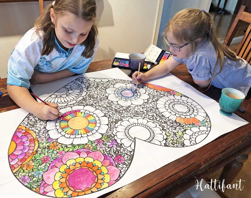 Hattifant's Flower Filled Heart Giant Poster and Coloring Page for Valentine's Day Girls coloring