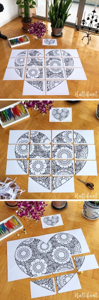 Hattifant's Flower Filled Heart Giant Poster and Coloring Page for Valentine's Day How to put together