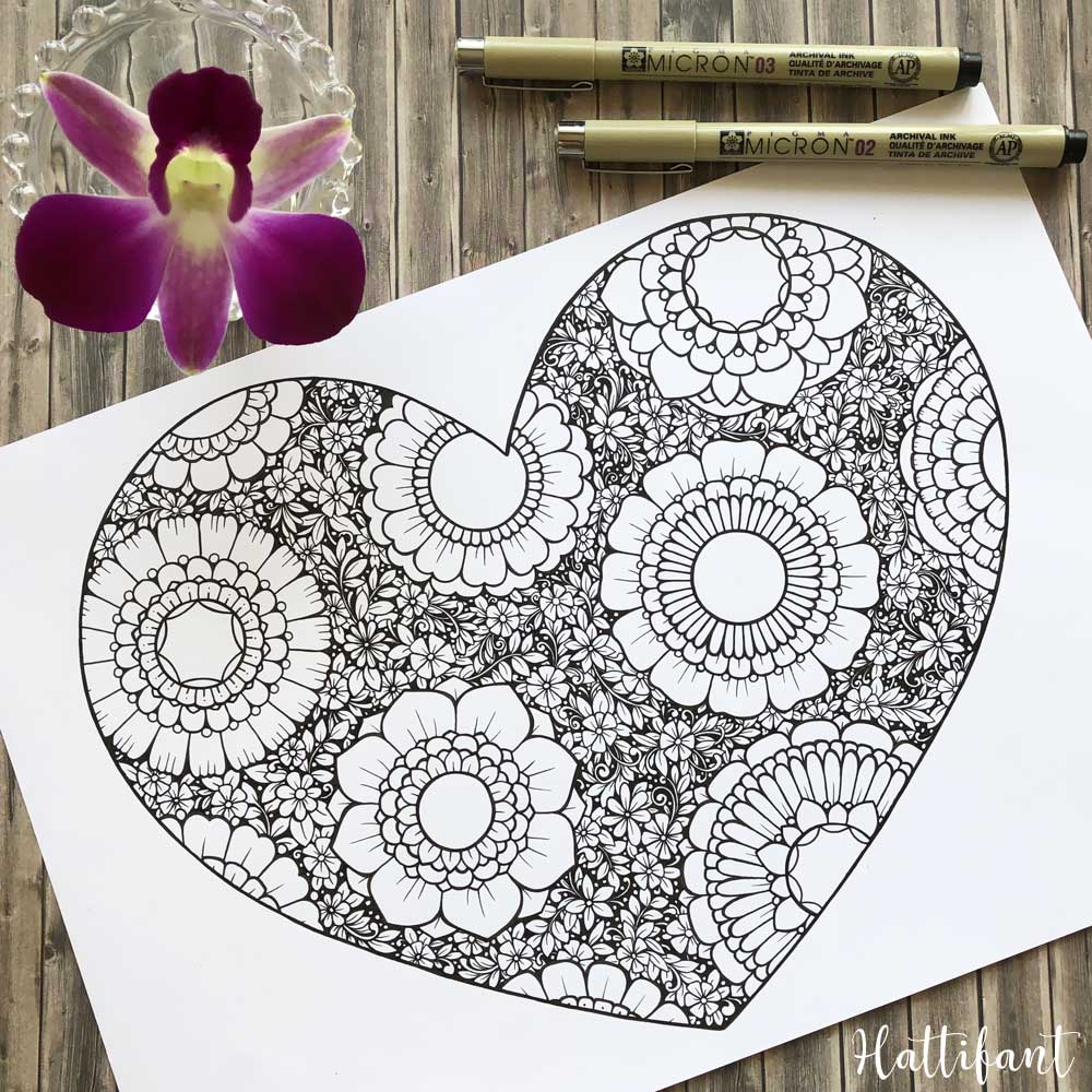 Hattifant's Flower Filled Heart Giant Poster and Coloring Page for Valentine's Day