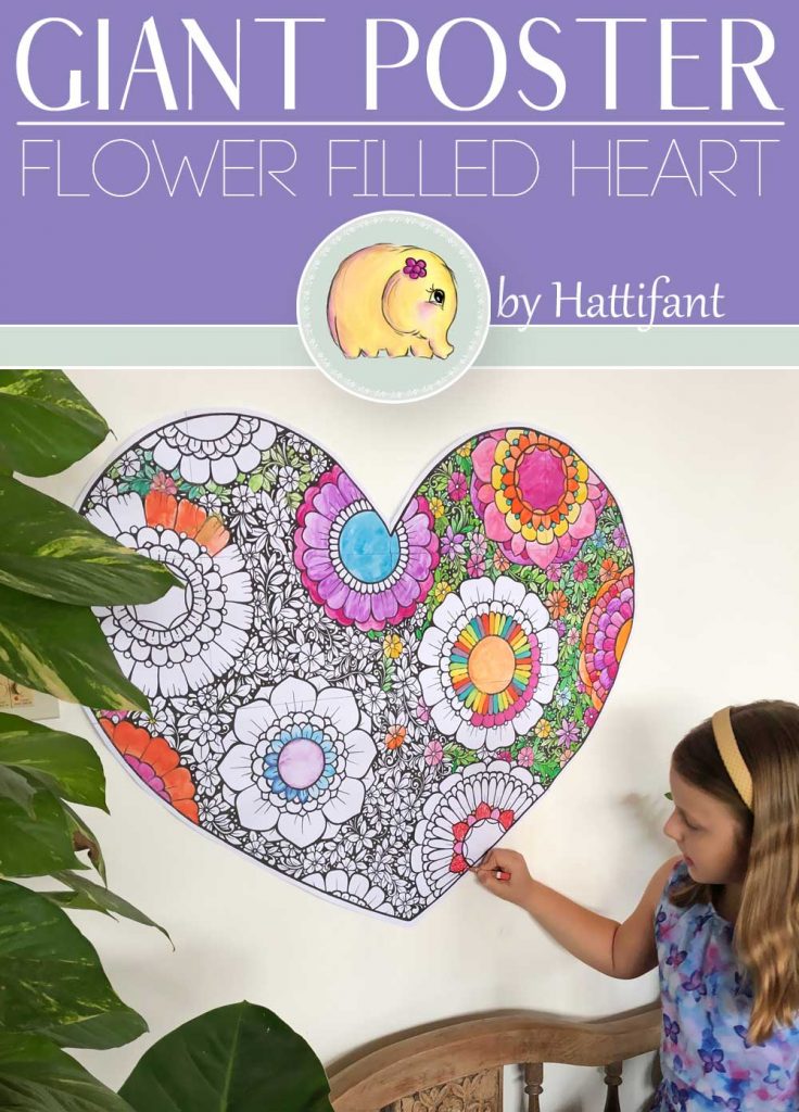 Hattifant's Flower Filled Heart Giant Poster and Coloring Page for Valentine's Day