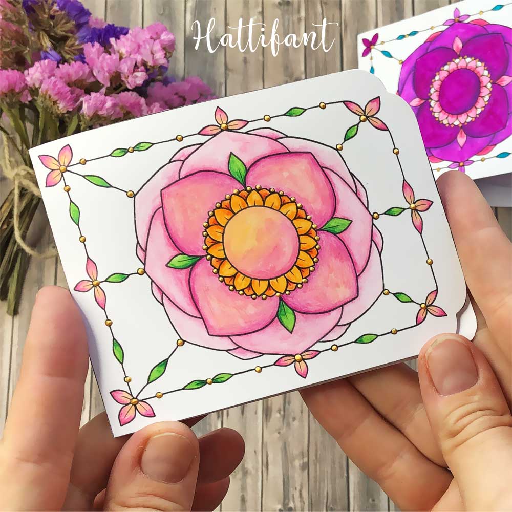 Hattifant's Flowers and Heart Explosion Cards Paper Craft to Color Pop Up Cards