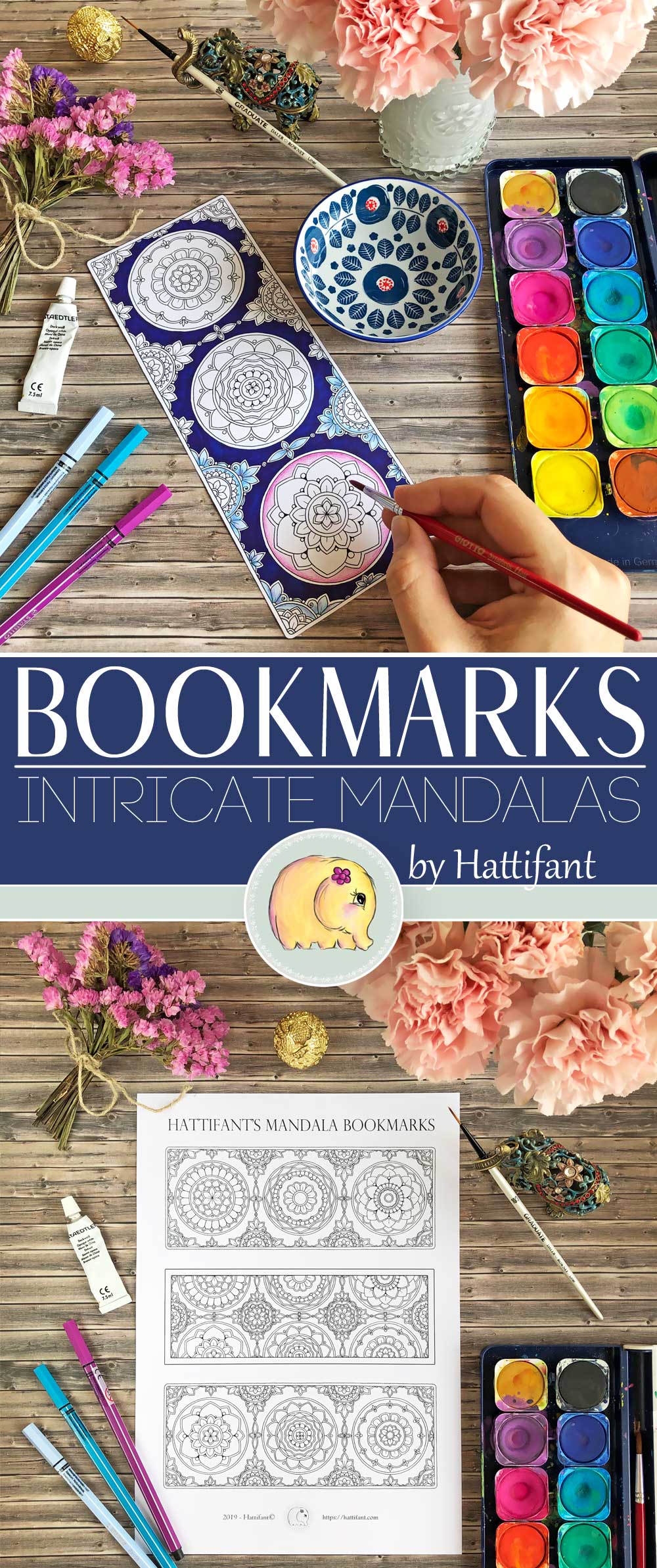 bookmarks intricate mandalas to color hattifant