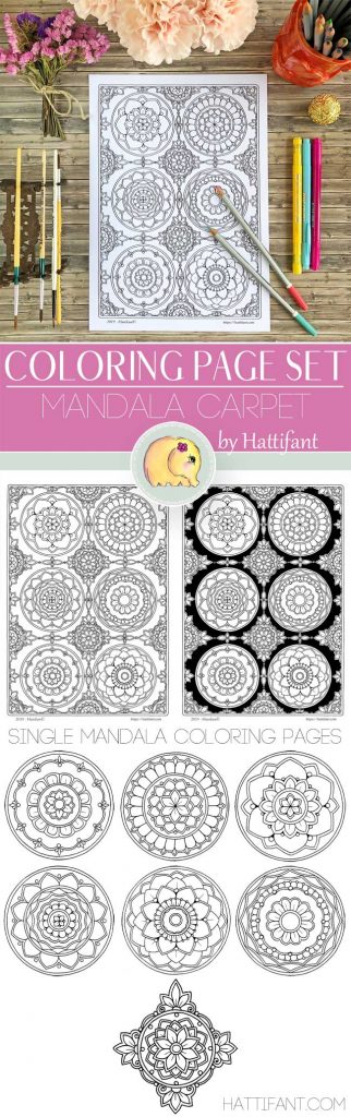 Hattifant's Mandala Carpet Coloring Page Set includes